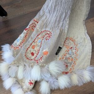 Gorgeous Jean Louis Scherrer Paris Scarf Embroidered with Fur Trim Bohemian